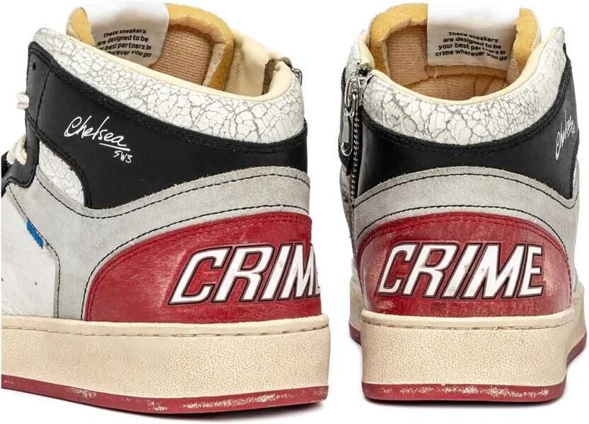 Crime London Witte leren sneakers met suède inzetstukken