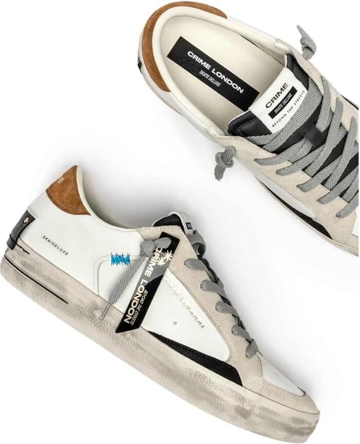 Crime London Witte Leren Sneakers Suède Inzetstukken