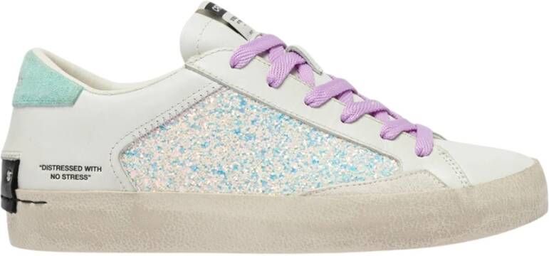 Crime London Distressed witte sneakers met aquamarijn details