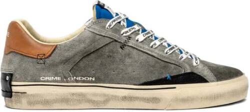Crime London Grijze Suède Sneakers met Logodetails