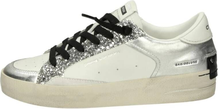 Crime London Witte Leren Sneakers Zilver Glitter Multicolor Dames