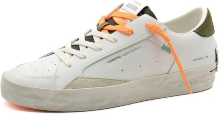 Crime London Witte Sneakers met Groene Suède Hak uit Italië White Heren