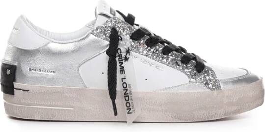 Crime London Witte Leren Sneakers Zilver Glitter Multicolor Dames