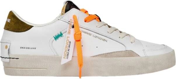 Crime London Witte Sneakers met Groene Suède Hak uit Italië White Heren