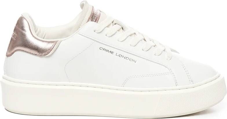 Crime London Witte Leren Sneakers met Roze Details