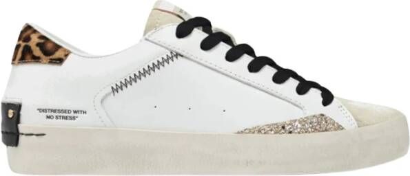 Crime London Witte Distressed Damessneakers met Panther Print