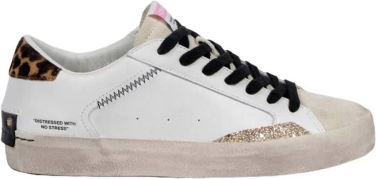 Crime London Witte Distressed Luipaard Sneakers White Dames