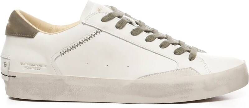 Crime London Witte Sneaker met Olijfgroene Details White Heren