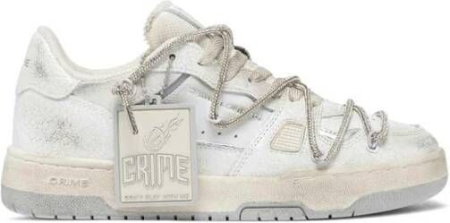 Crime London Witte geperforeerde leren sneakers met strass-veters