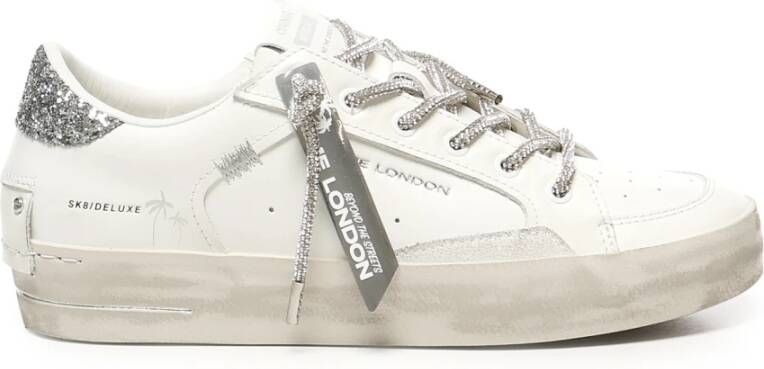 Crime London Witte Glitter Sneakers Veters Rubberen Zool