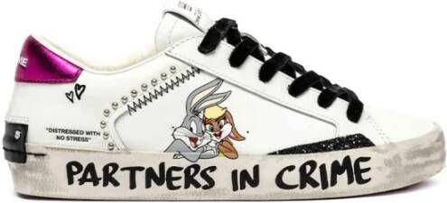 Crime London Witte Leren Glitter Sneakers