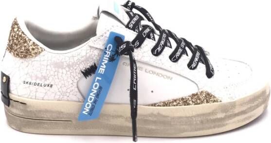 Crime London Witte leren sneakers met gouden glitter