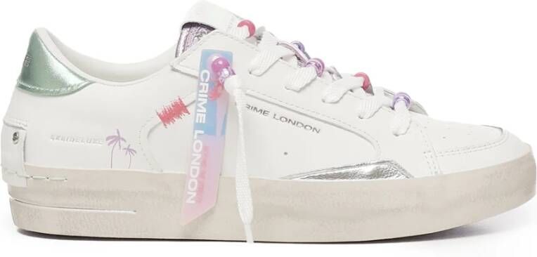 Crime London Witte leren sneakers met groene details