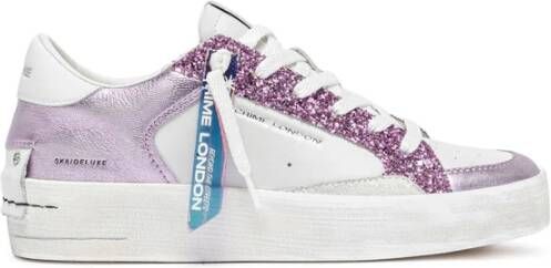 Crime London Witte leren sneakers met paarse glitter