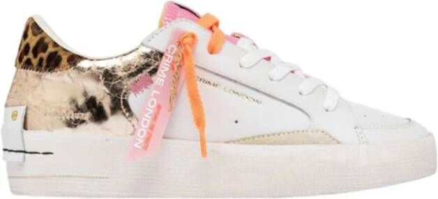 Crime London Witte leren sneakers met platinacrackle lamina