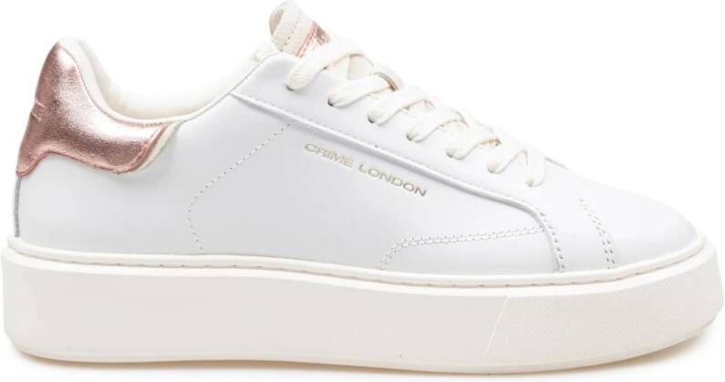 Crime London Witte Leren Sneakers met Roze Details