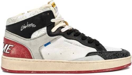 Crime London Witte leren sneakers met suède inzetstukken