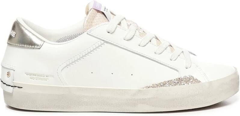 Crime London Witte Leren Sneakers met Vintage Effect