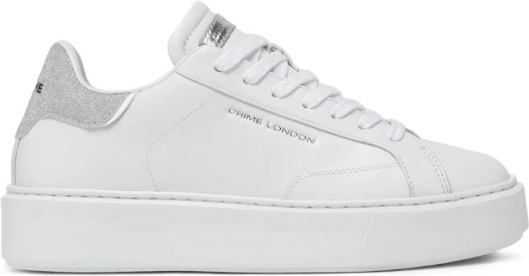 Crime London Witte leren sneakers met zilveren hak