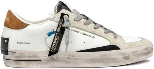 Crime London Witte Leren Sneakers Suède Inzetstukken