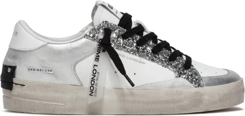 Crime London Witte Leren Sneakers Zilver Glitter Multicolor Dames