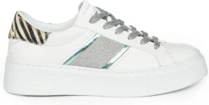 Crime London Witte sneakers met zebra print en glitterband Wit Dames