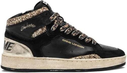 Crime London Zwarte leren sneakers met gouden glitter