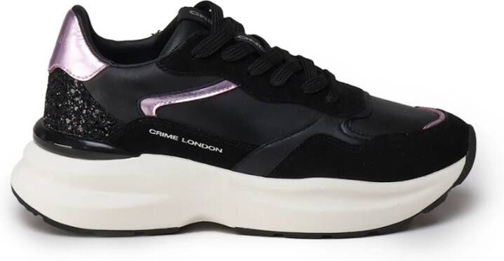 Crime London Zwarte Sneakers met Suède en Glitter Black Dames