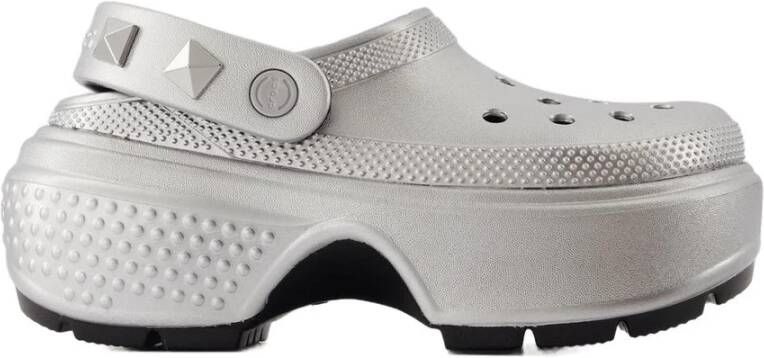 Crocs Zilveren Metallic Sandalen met Studs Gray Dames