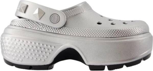 Crocs Zilveren Metallic Sandalen met Studs Gray Dames