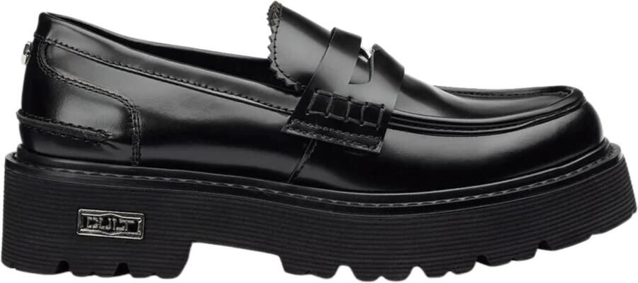 Cult Zwarte platte schoenen met leren mocassin stijl Black Dames