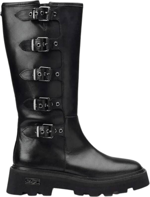 Cult Zwarte Leren Laarzen met Gespdetails Black Dames