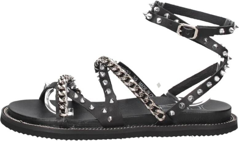 Cult Zwarte Leren Sandalen met Metalen Details Black Dames