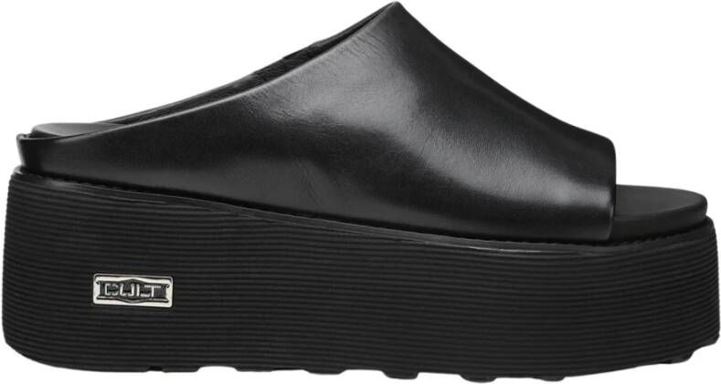 Cult Zwarte Slide Sandalen met 6 cm Band Black Dames