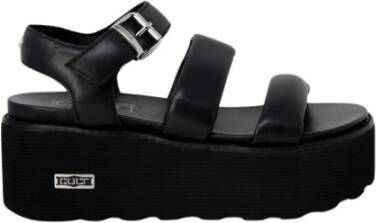 Cult Zwarte Leren Plateau Sandalen met Gesp
