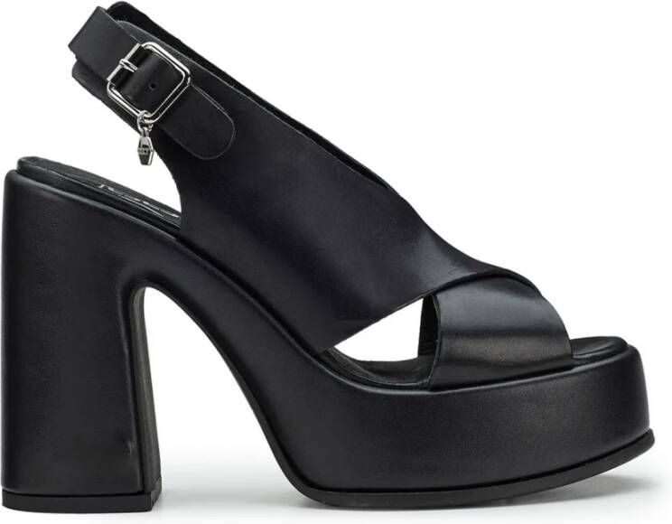 Cult Zwarte Leren Sandalen met Blokhak Black Dames