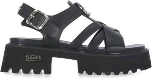 Cult Zwarte Leren Sandalen met Enkelband