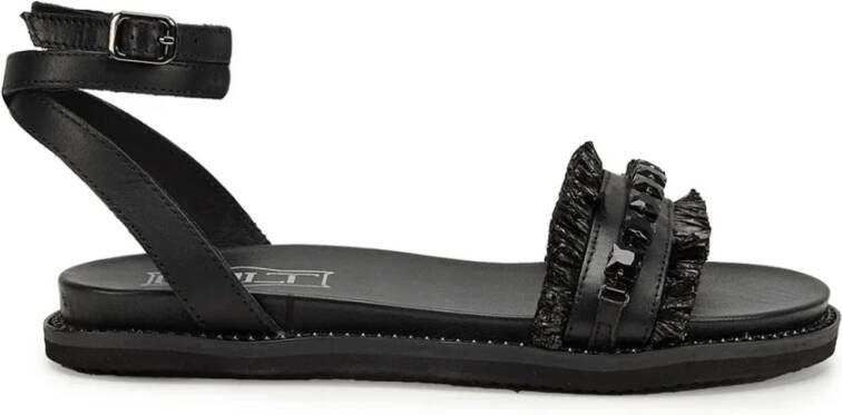 Cult Zwarte leren sandalen met enkelband Black Dames
