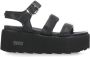 Cult Zwarte leren sandalen met metalen details - Thumbnail 1
