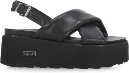 Cult Zwarte Leren Sandalen met Metalen Logo Black Dames