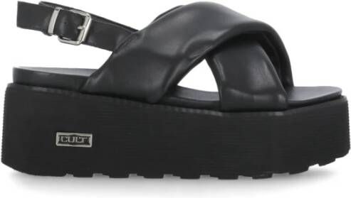Cult Zwarte Leren Sandalen met Metalen Logo Black Dames