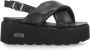 Cult Zwarte Leren Sandalen met Metalen Logo Black Dames - Thumbnail 11