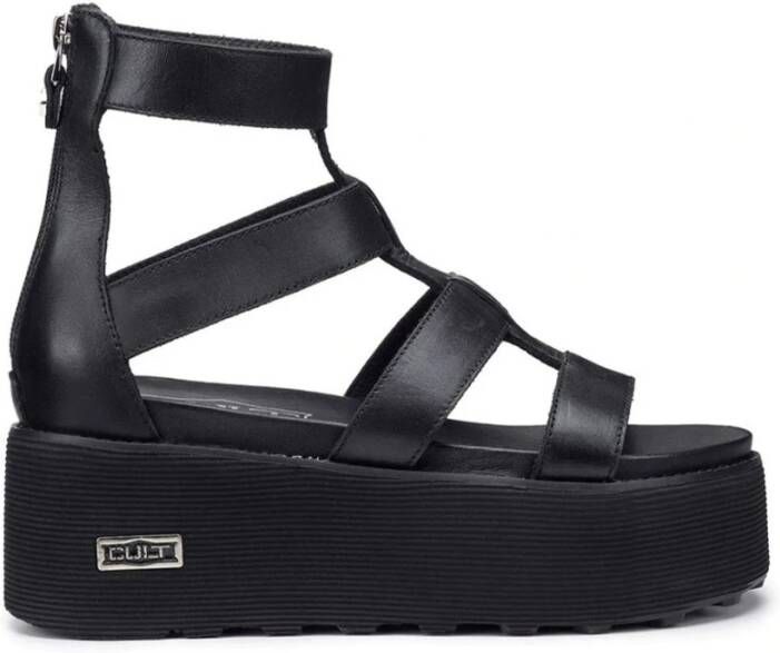 Cult Zwarte leren sandalen met ritssluiting