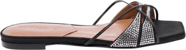 D'Accori Zwarte platte sandalen met bandjes en strass
