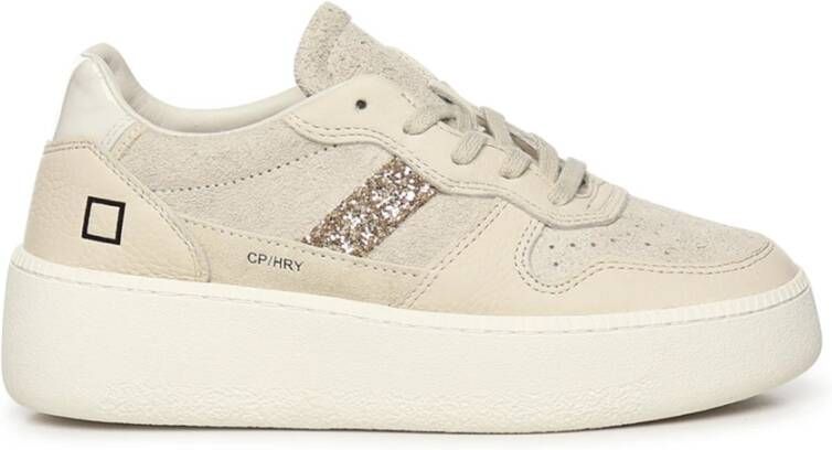 D.a.t.e. Beige Court Platform Hairy Sneakers