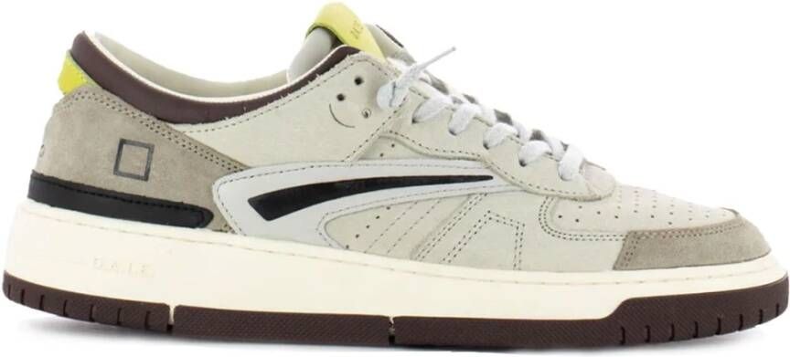 D.a.t.e. Beige Leren Sneaker met Diverse Details
