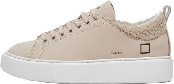 D.a.t.e. Beige Leren Sneakers met Teddy Stof Inzet Beige Dames