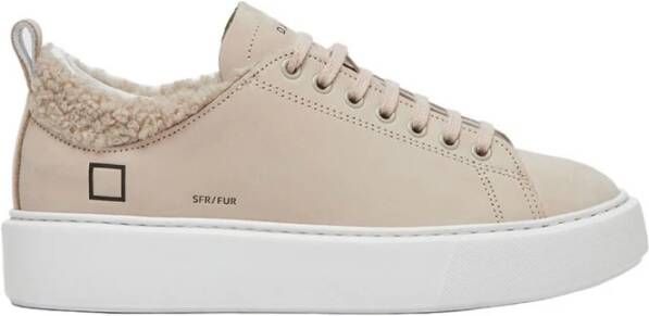 D.a.t.e. Beige Leren Sneakers met Teddy Stof Inzet Beige Dames