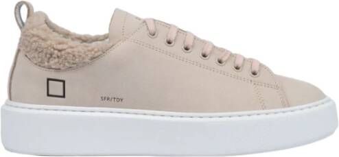 D.a.t.e. Beige Leren Sneakers met Teddy Stof Inzet Beige Dames