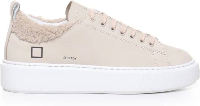 D.a.t.e. Beige Leren Sneakers met Teddy Stof Inzet Beige Dames